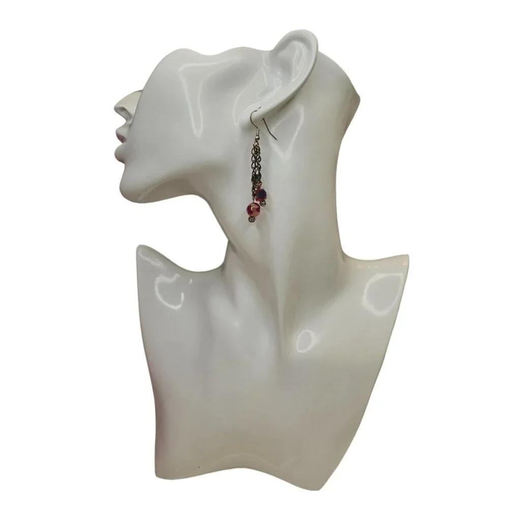 Swarovski AB Red & Silver Beaded Dangle Earrings Silver Hook‎ Back